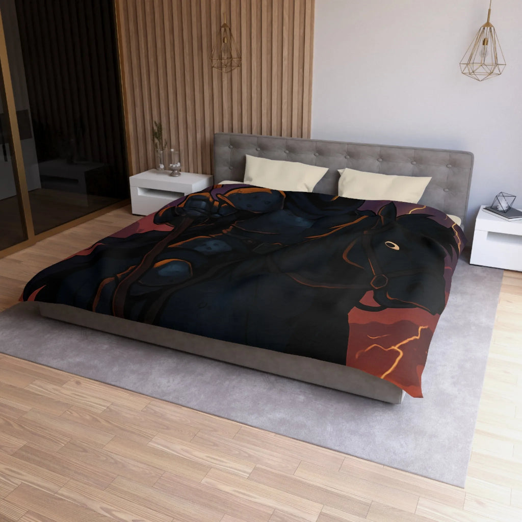 Housse de couette à motif intrigant avec faucheuse menaçante et cheval sombre en action