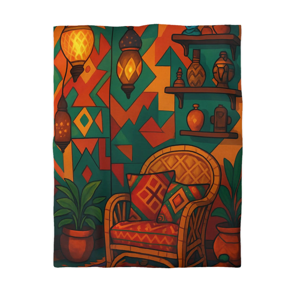 Housse de couette bohème chic aux motifs géométriques vibrants pour ambiance ethnique colorée