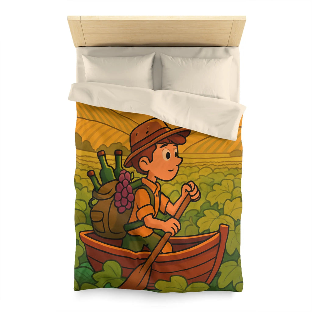Housse de couette colorée avec paysage de vignoble et enfant en bateau
