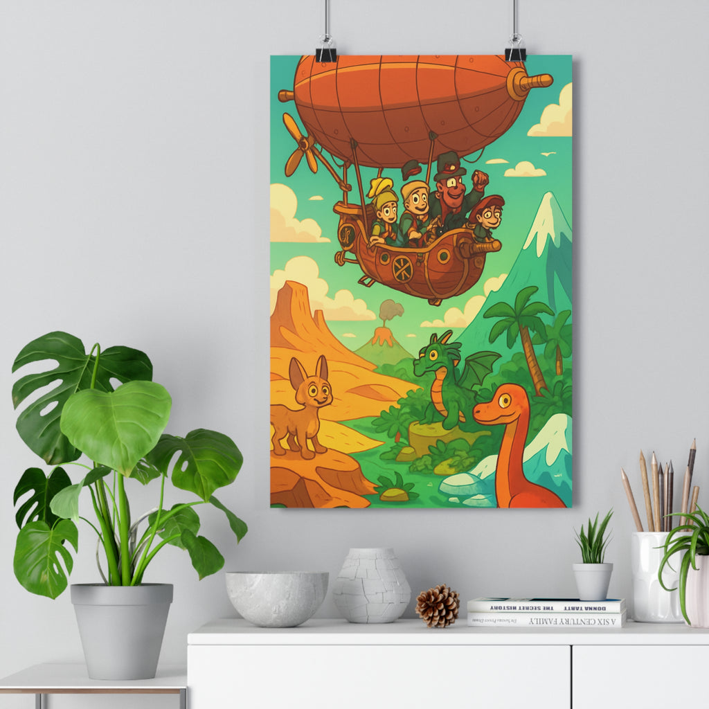 Poster décoratif aventure steampunk joyeux salon chambre enfant créatif nature magique couleurs vives fantastique