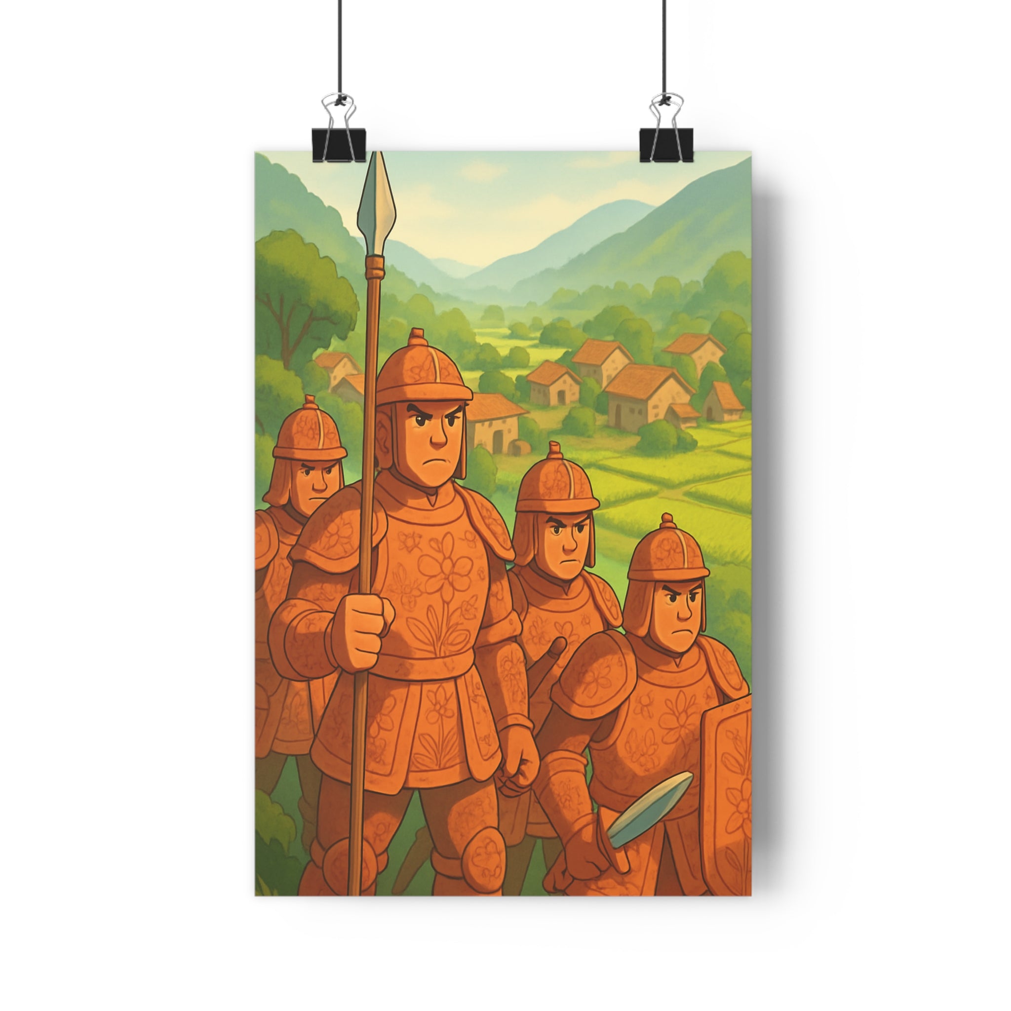 Poster décoratif cartoon terracotta historique aventure guerrier salon chambre protection paysage nature épée lance