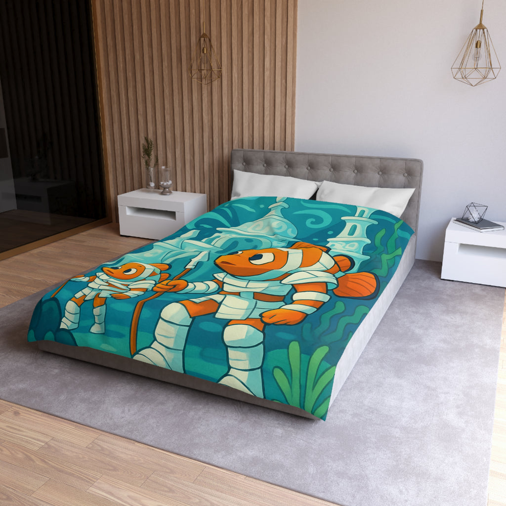 Intriguante housse de couette poissons en armure explorant un royaume sous-marin magique