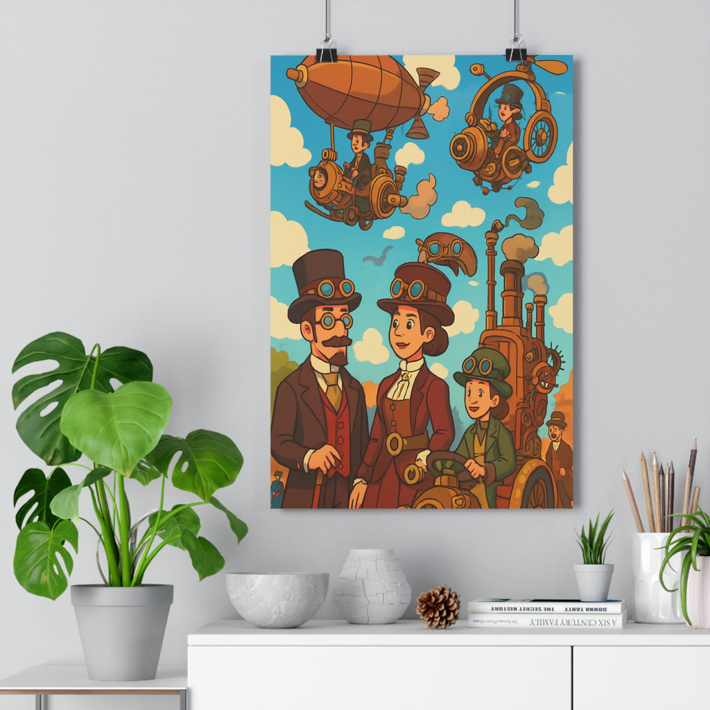 Poster décoratif steampunk rétro futuriste brun cuivré salon bureau festival victorien mécanique vintage ambiance