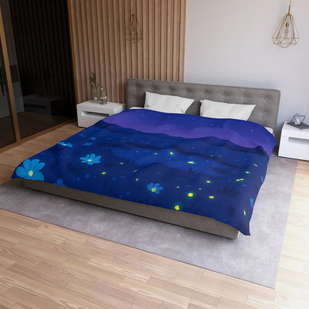 Housse de couette ciel étoilé bleu profond avec fleurs et étoiles filantes éblouissantes