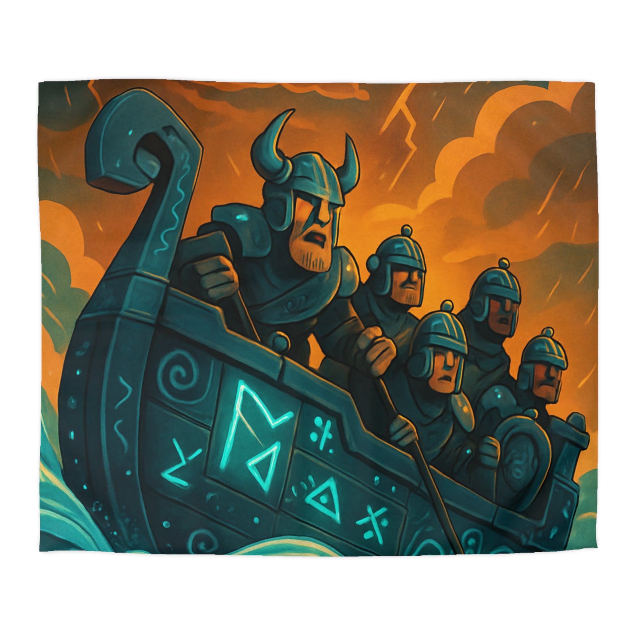 Housse de Couette Motif Vikings en Bateau sous Orage Céleste Féroce et Saisissant