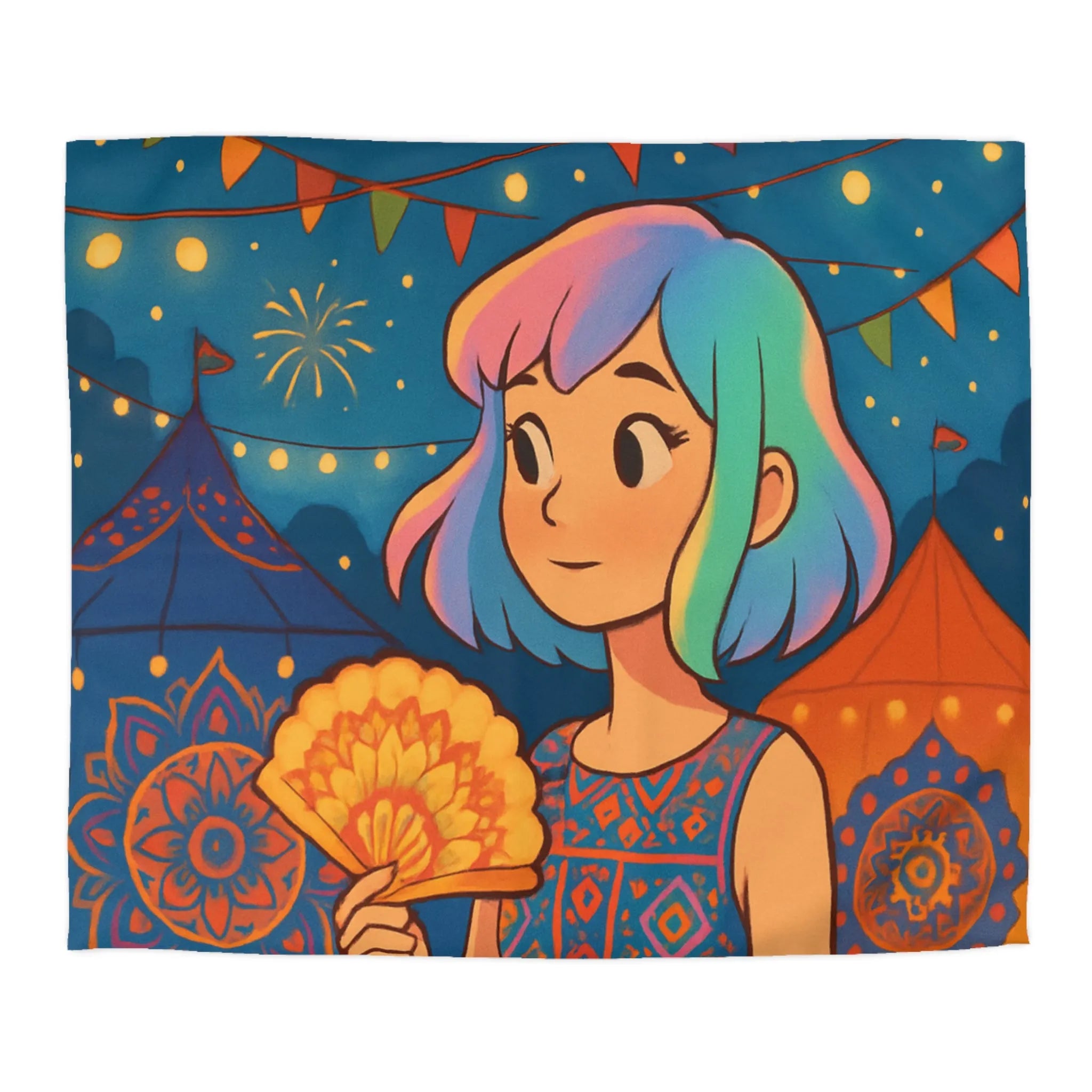 Housse de couette colorée avec motif de festival et feux d'artifice captivants