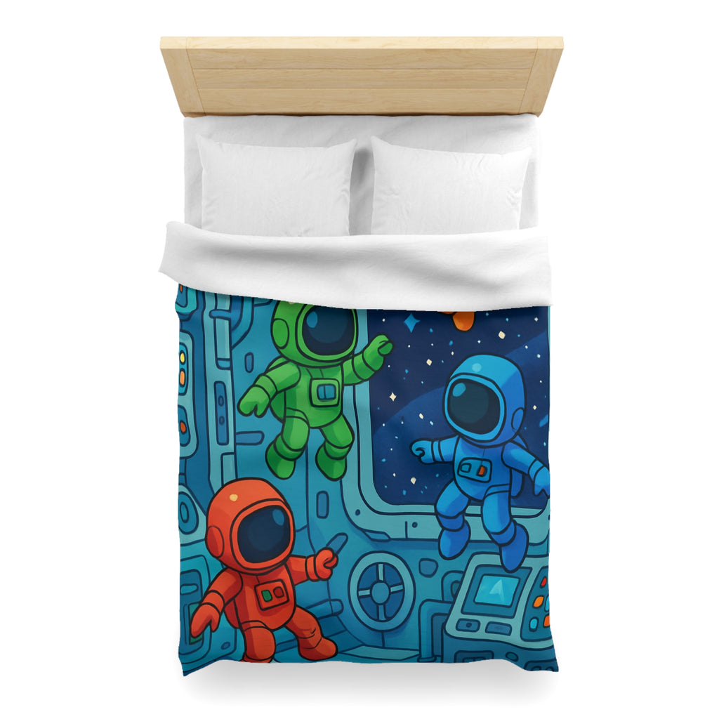 Quatre Astronautes Colorés Flottant Joyeusement Dans Une Station Spatiale Avec Vue Sur Étoiles