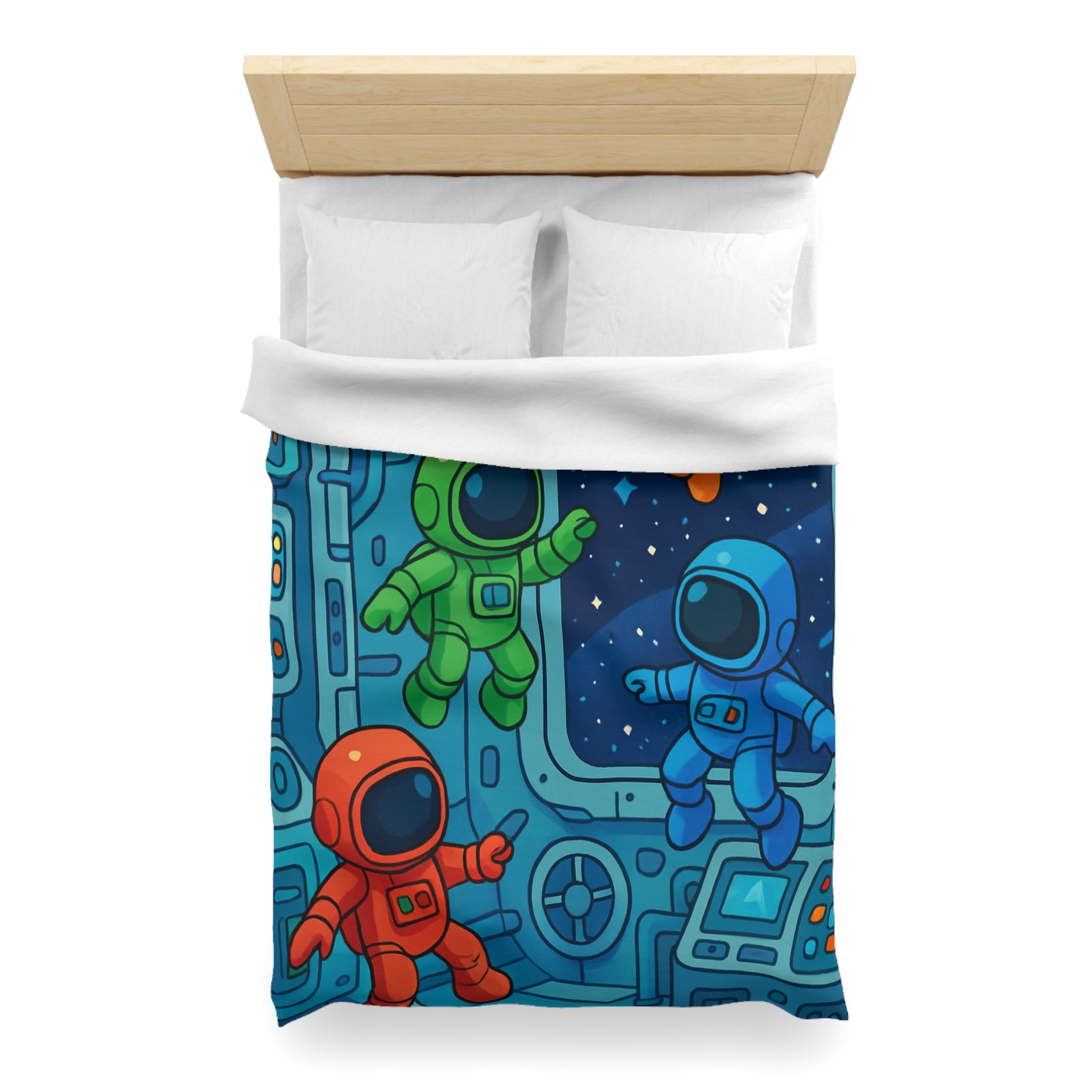 Quatre Astronautes Colorés Flottant Joyeusement Dans Une Station Spatiale Avec Vue Sur Étoiles