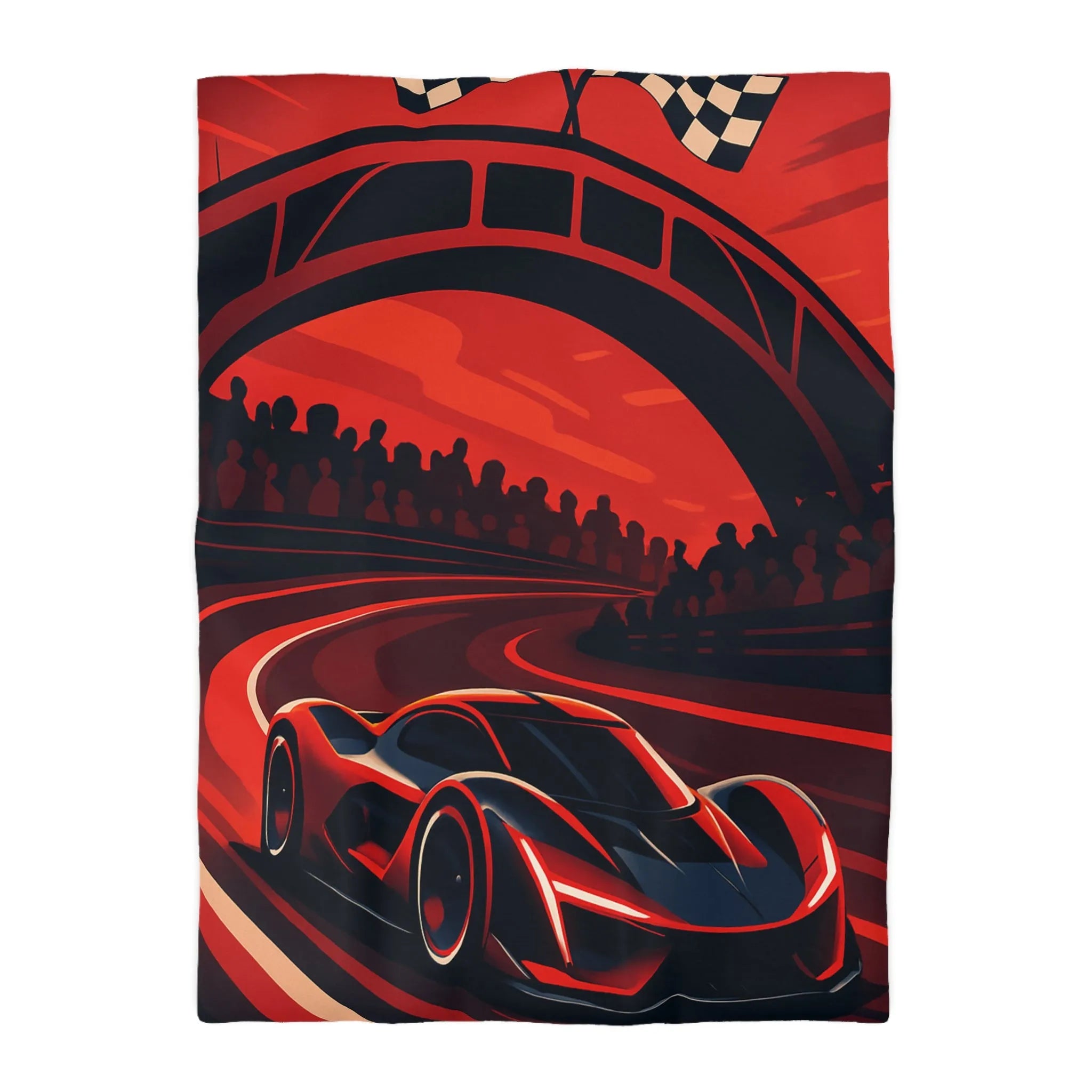Housse de couette avec design de voiture de course rouge moderne sur circuit sinueux
