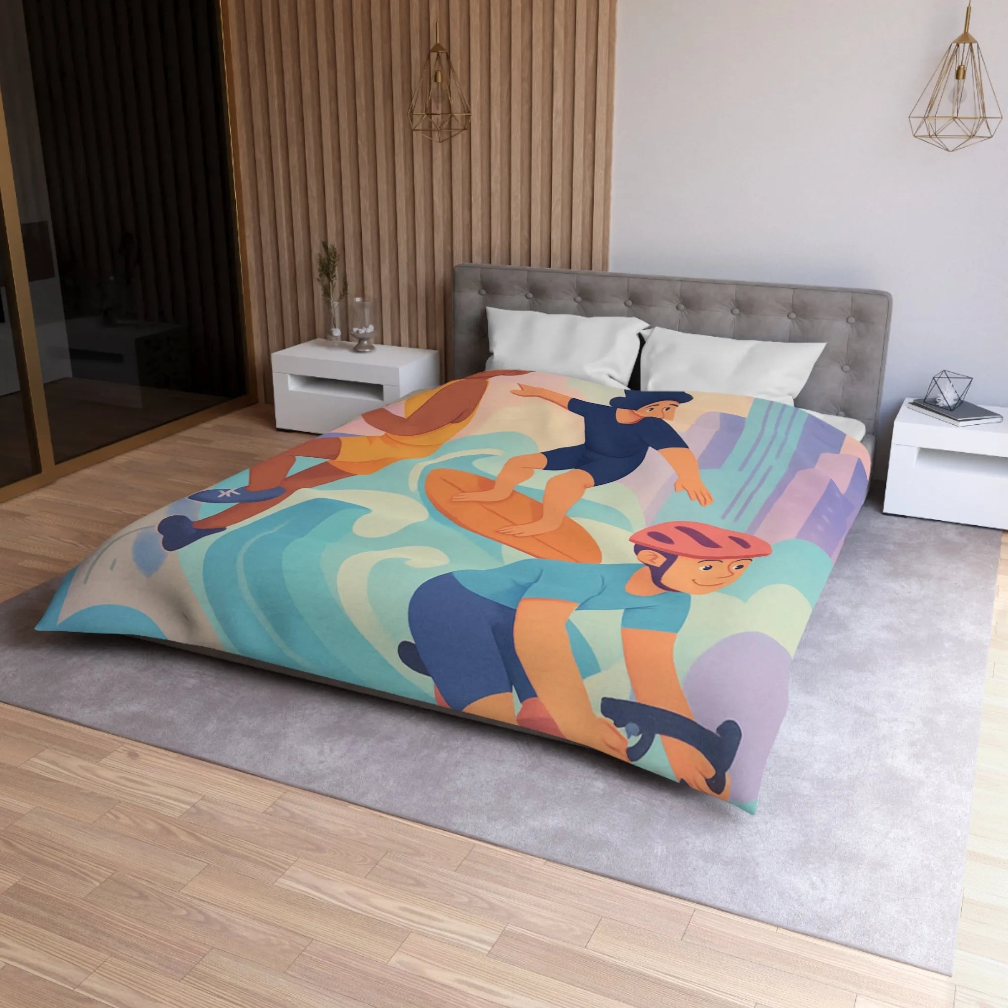 Housse de Couette Microfibre Art Graphique Contemporain Style Décoratif Chambre Tendance