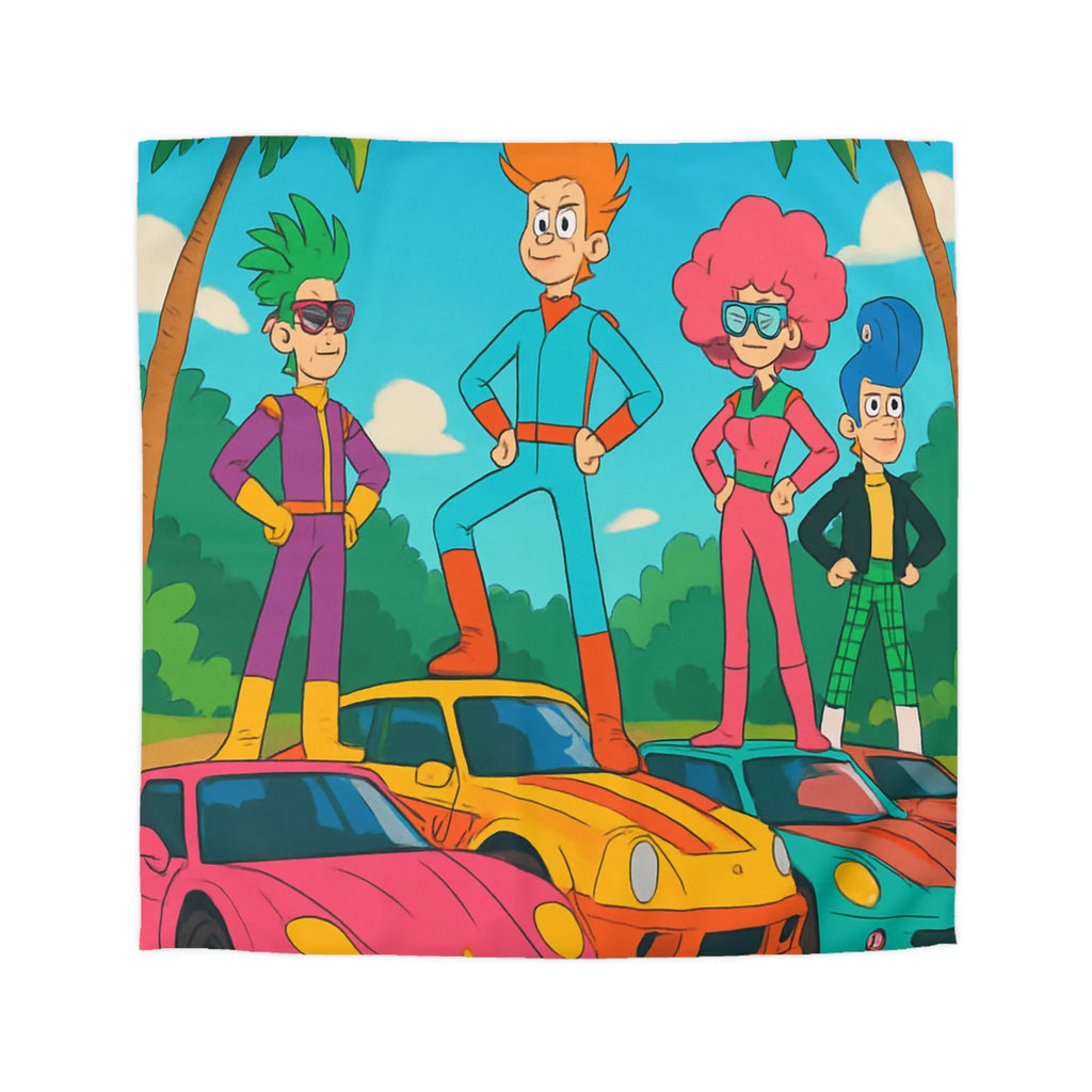 Housse de Couette Colorée avec Design de Voitures et Personnages Vibrants pour Enfants