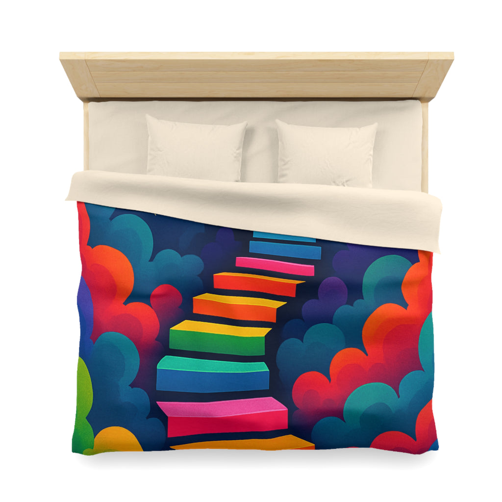 Housse de Couette Rêve d'Escalier Arc-en-Ciel avec Musicien et Oiseaux Colorés