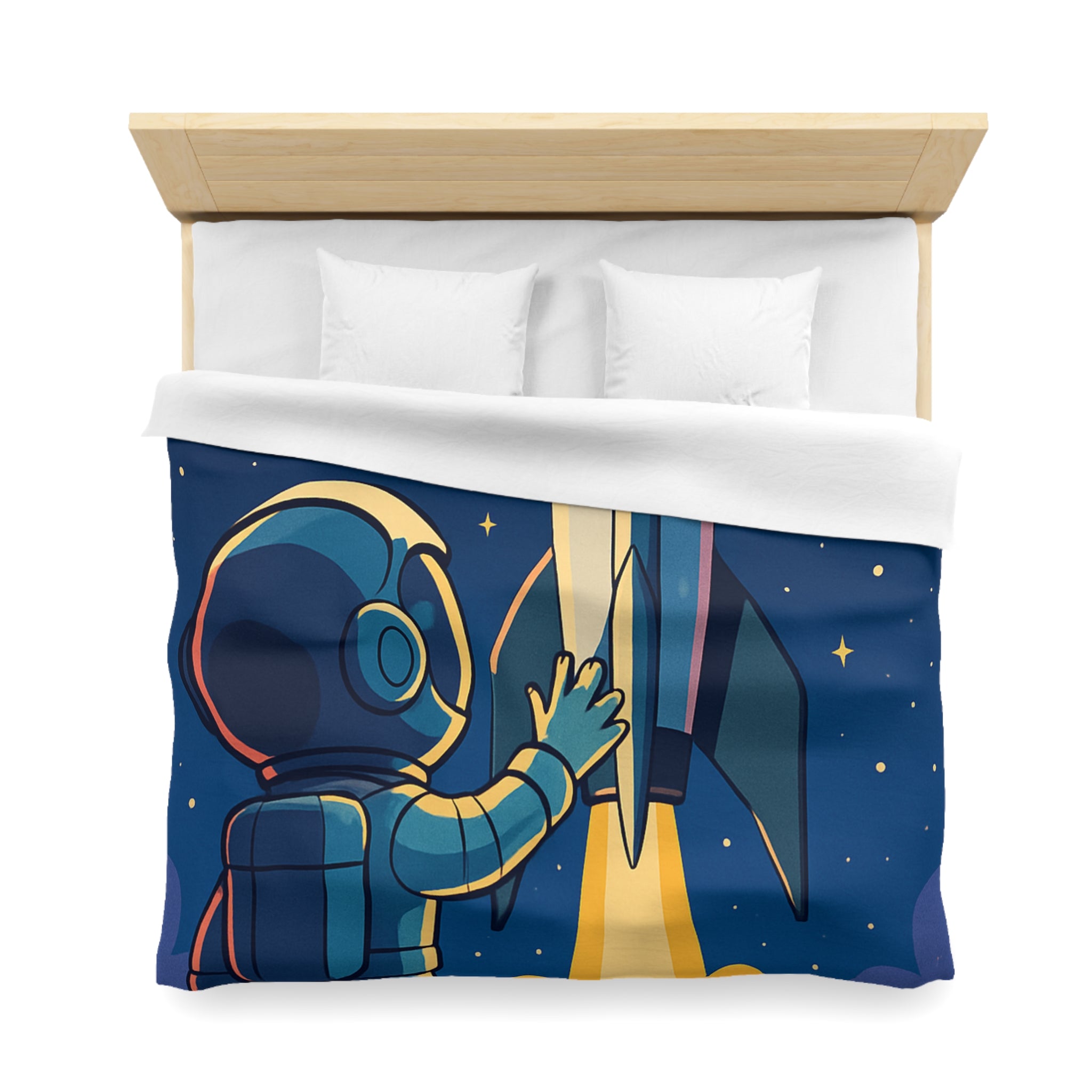 Housse de couette pour enfant avec design astronaute et fusée colorée dans l'espace