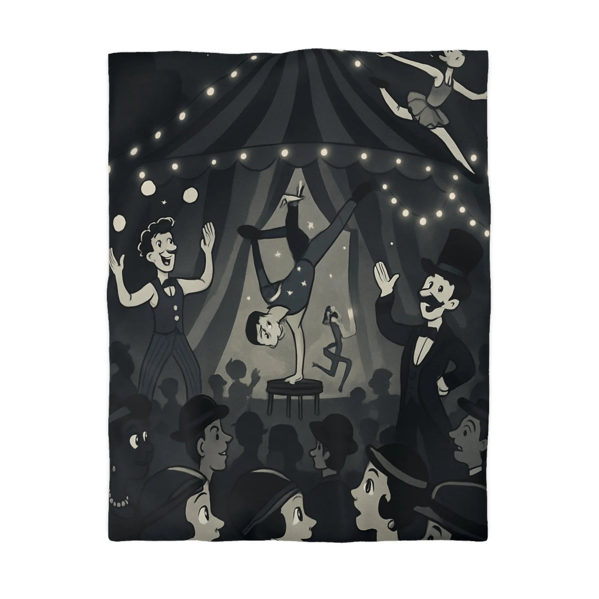 Cirque Rétro Magique: Artistes and Acrobates Vintages sous Chapiteau Illustre Nuit Étoilée