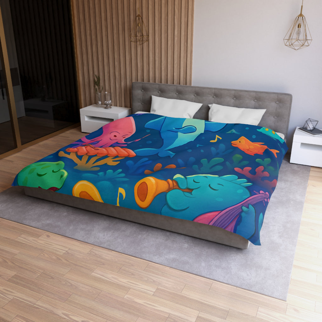 Housse de couette océan joyeux avec animaux marins et notes musicales colorées