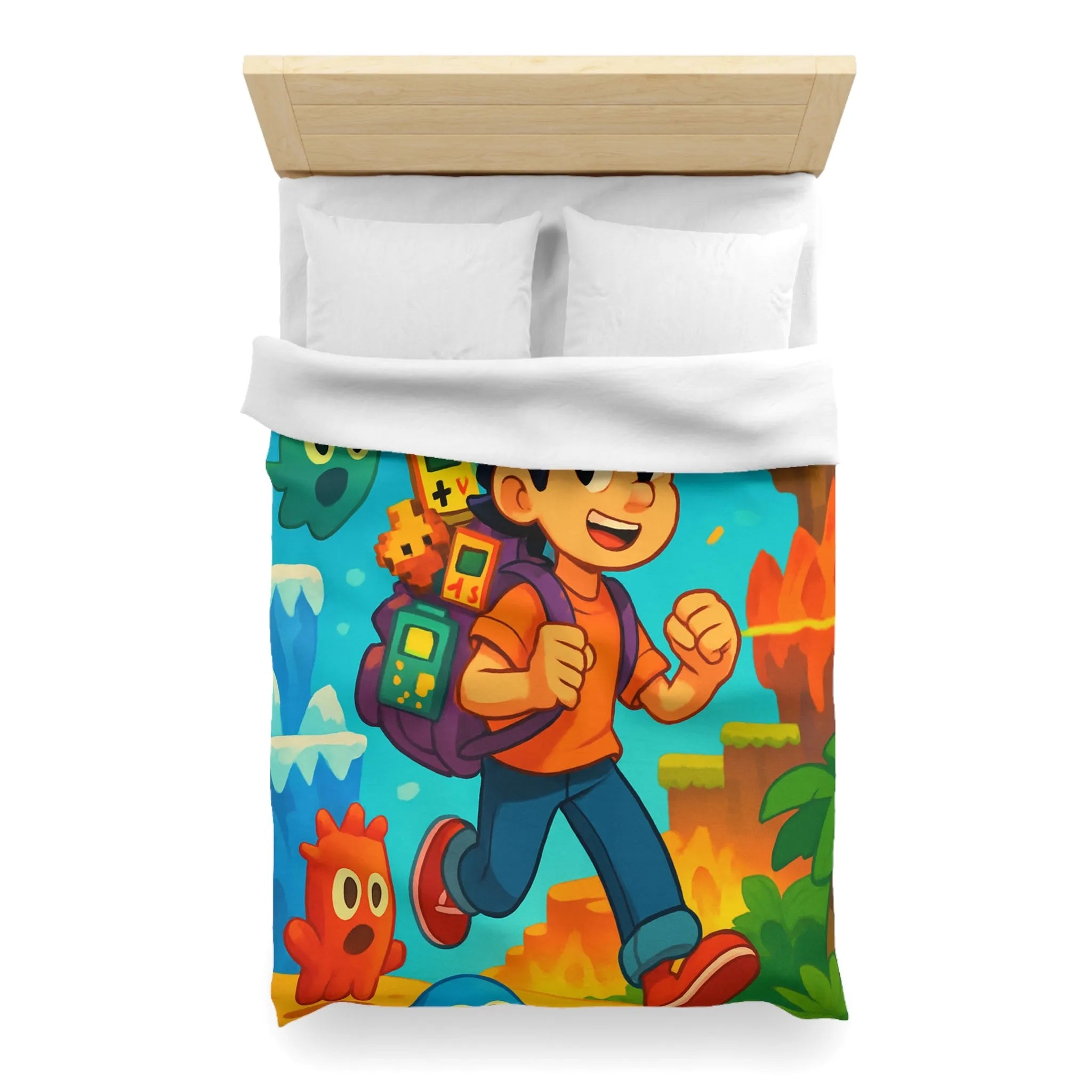 Housse de couette enfant joyeuse au design rétro jeu vidéo couleurs vives