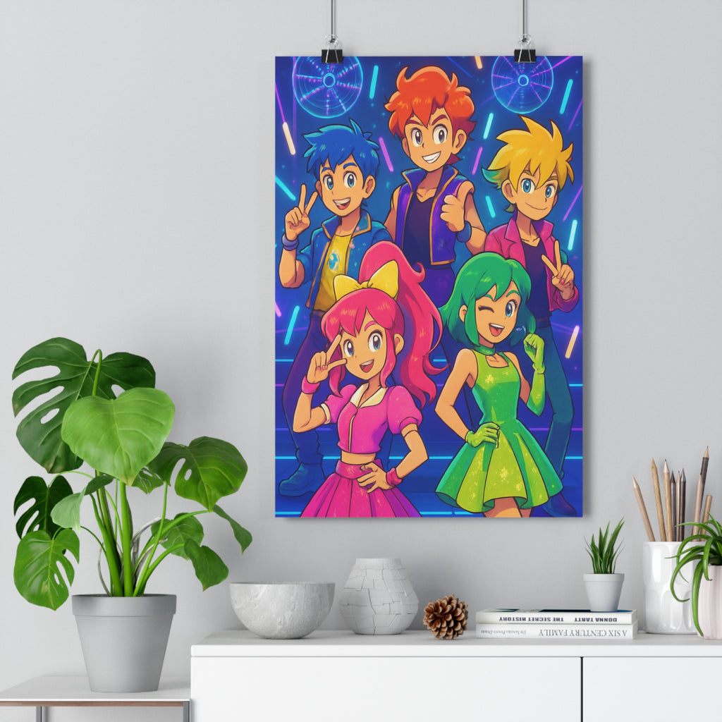 Poster décoratif moderne anime coloré rouge bleu vert néon dynamique chambre ambiance électrique bureau