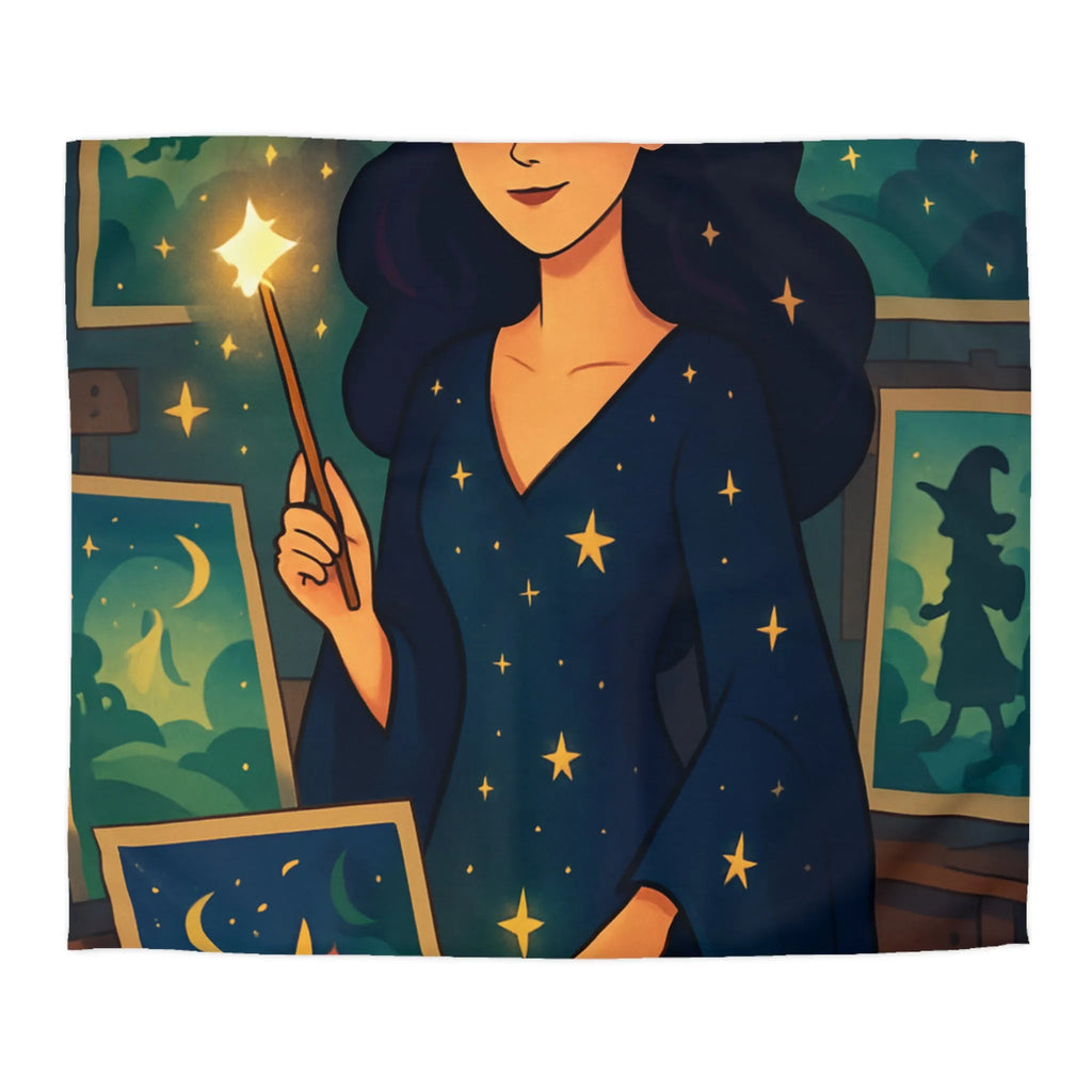 Housse de couette magique avec motif étoilé et créatures fantastiques pour chambre féérique