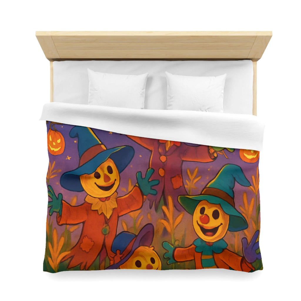 Housse de couette joyeux épouvantails et citrouilles lumineuses pour ambiance festive et colorée