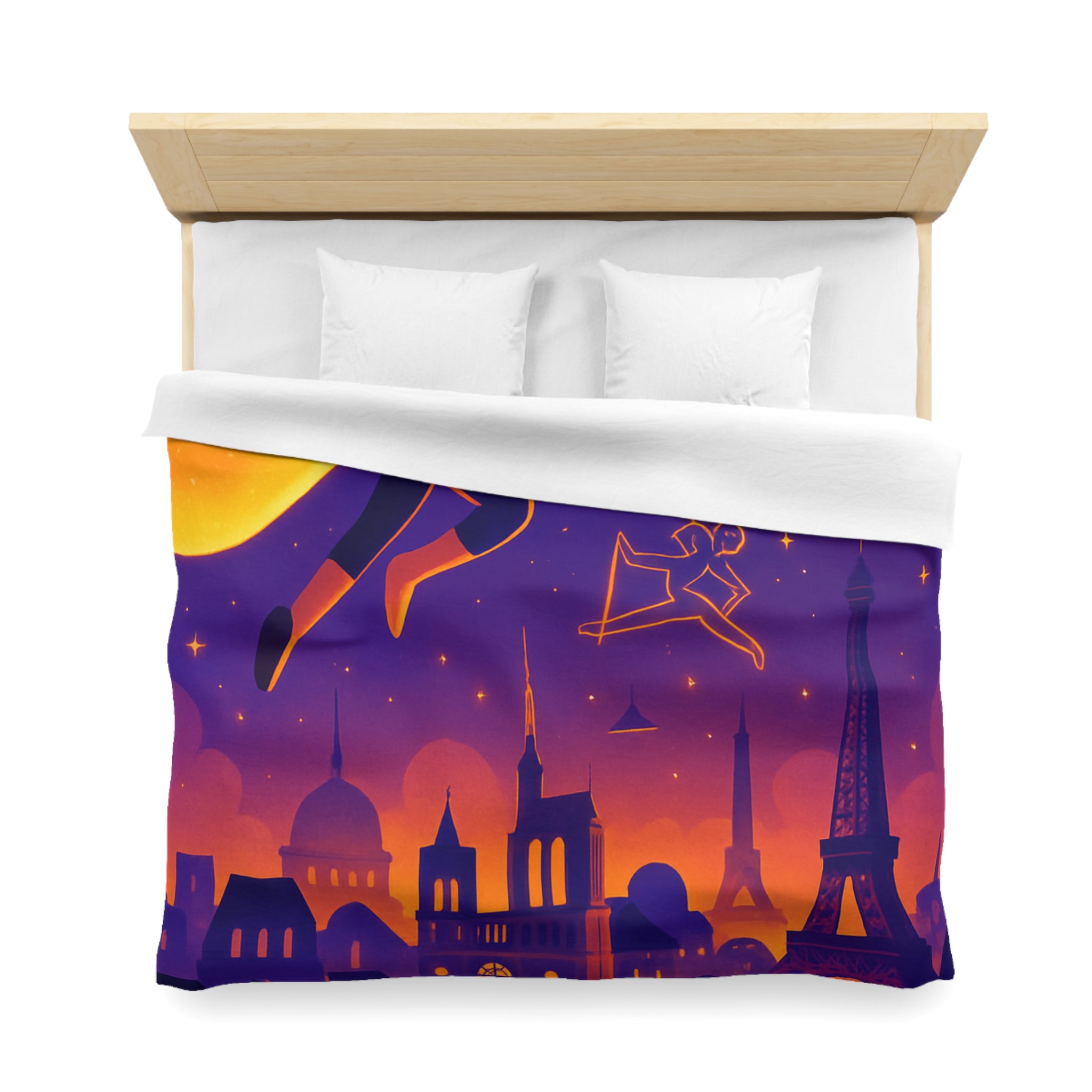 Housse de couette rêve parisien avec super-héros et constellations sportives lumineuses