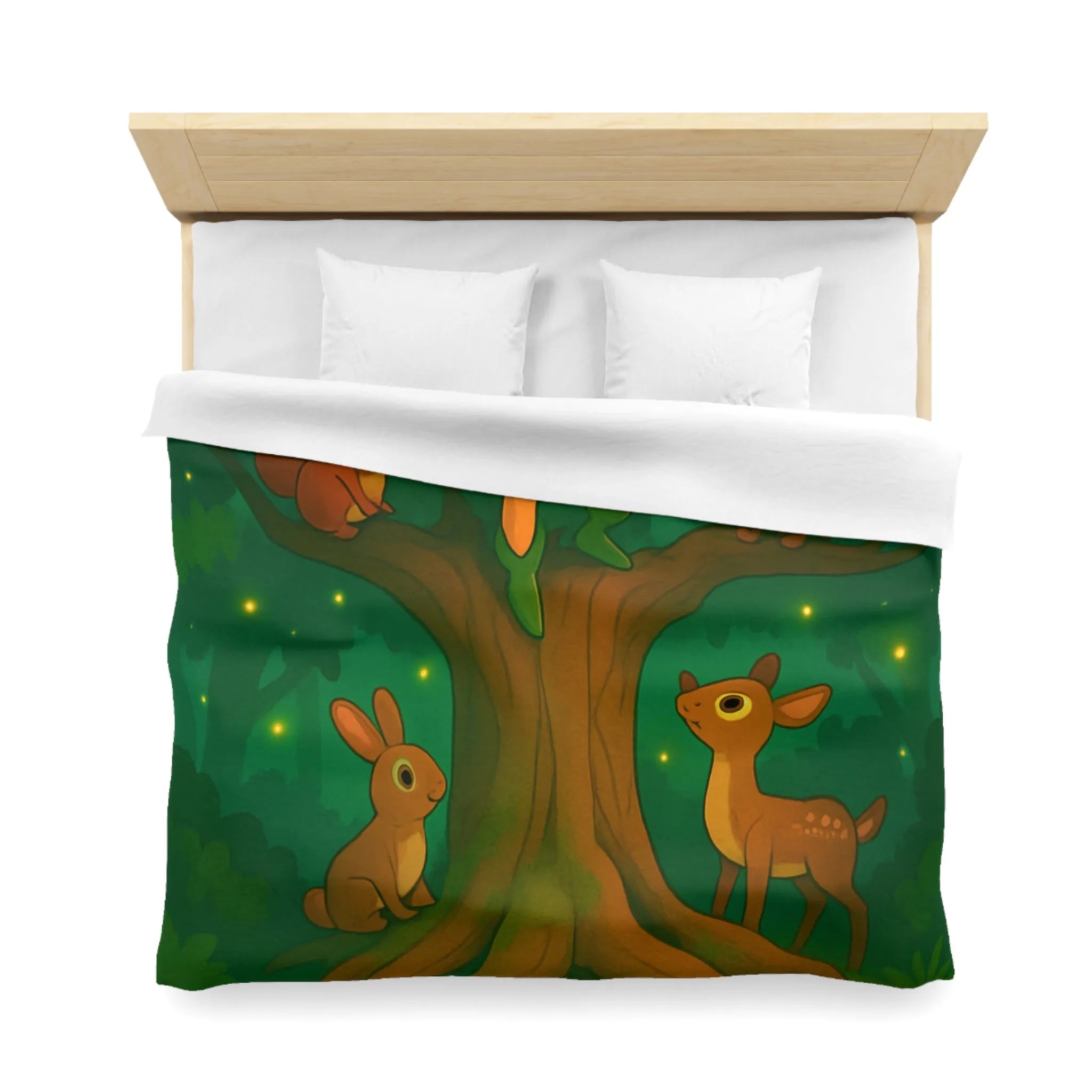 Housse de couette magique forêt enchantée avec animaux et fée enfantine verte