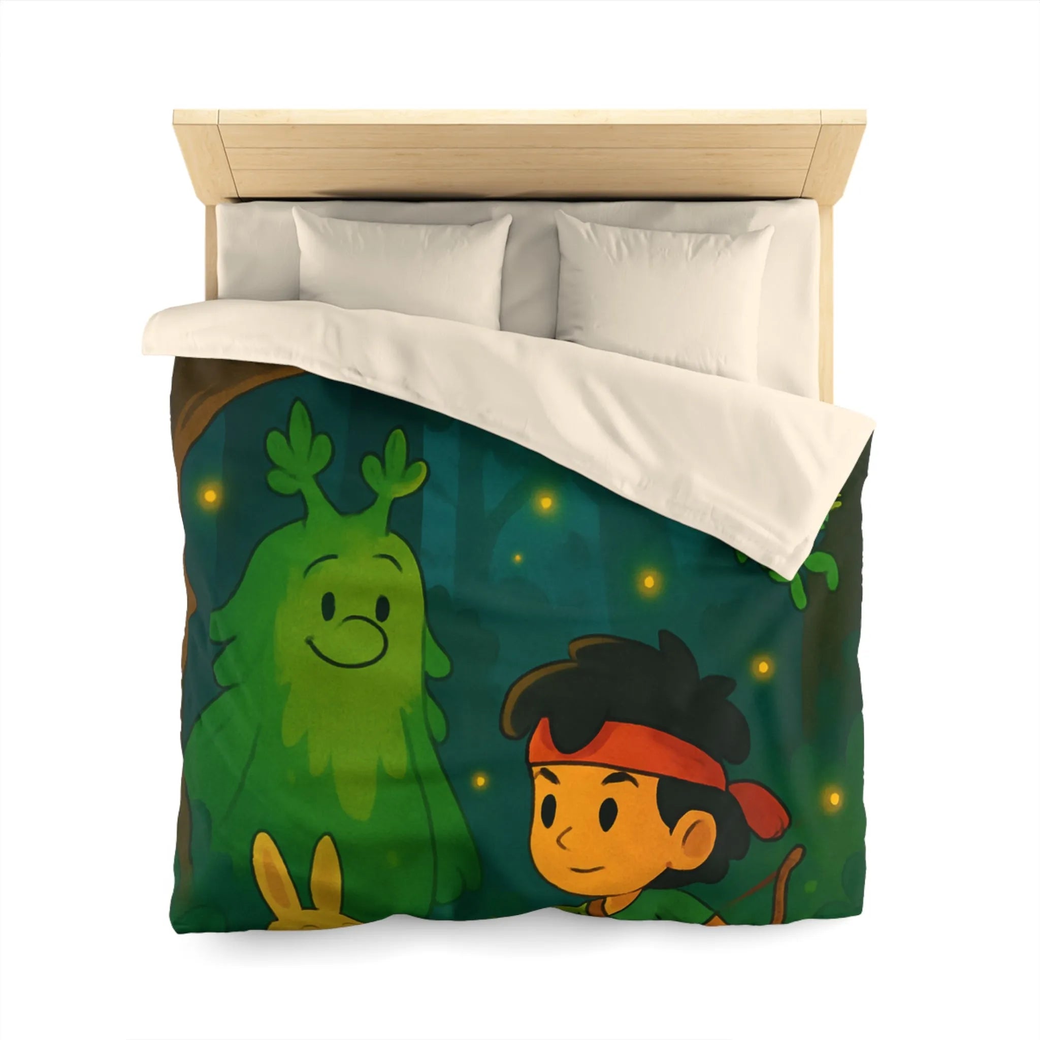 Housse de couette enfant illustrée avec scène de forêt enchantée et personnages magiques