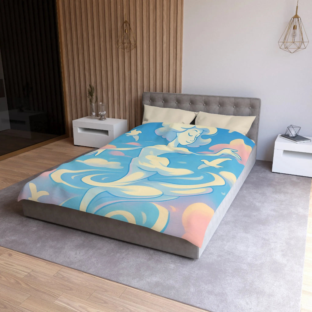 Ciel Enchanté: Housse de Couette Artistique avec Nuages et Oiseaux en Harmonie Paisible