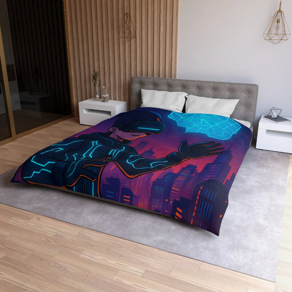 Housse de couette avec illustration futuriste de réalité virtuelle et drone lumineux