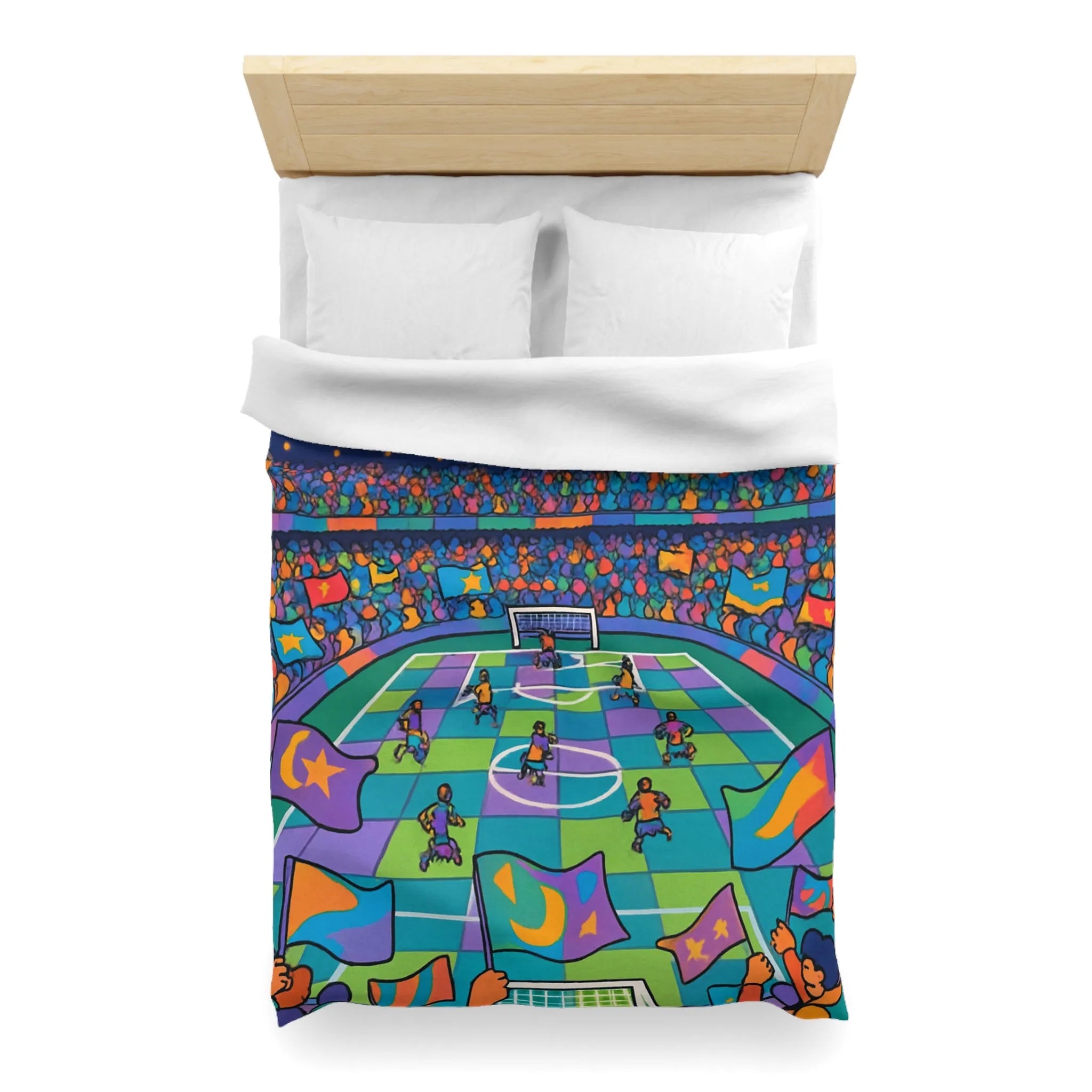 Housse de couette colorée avec motif de stade de football sous ciel étoilé