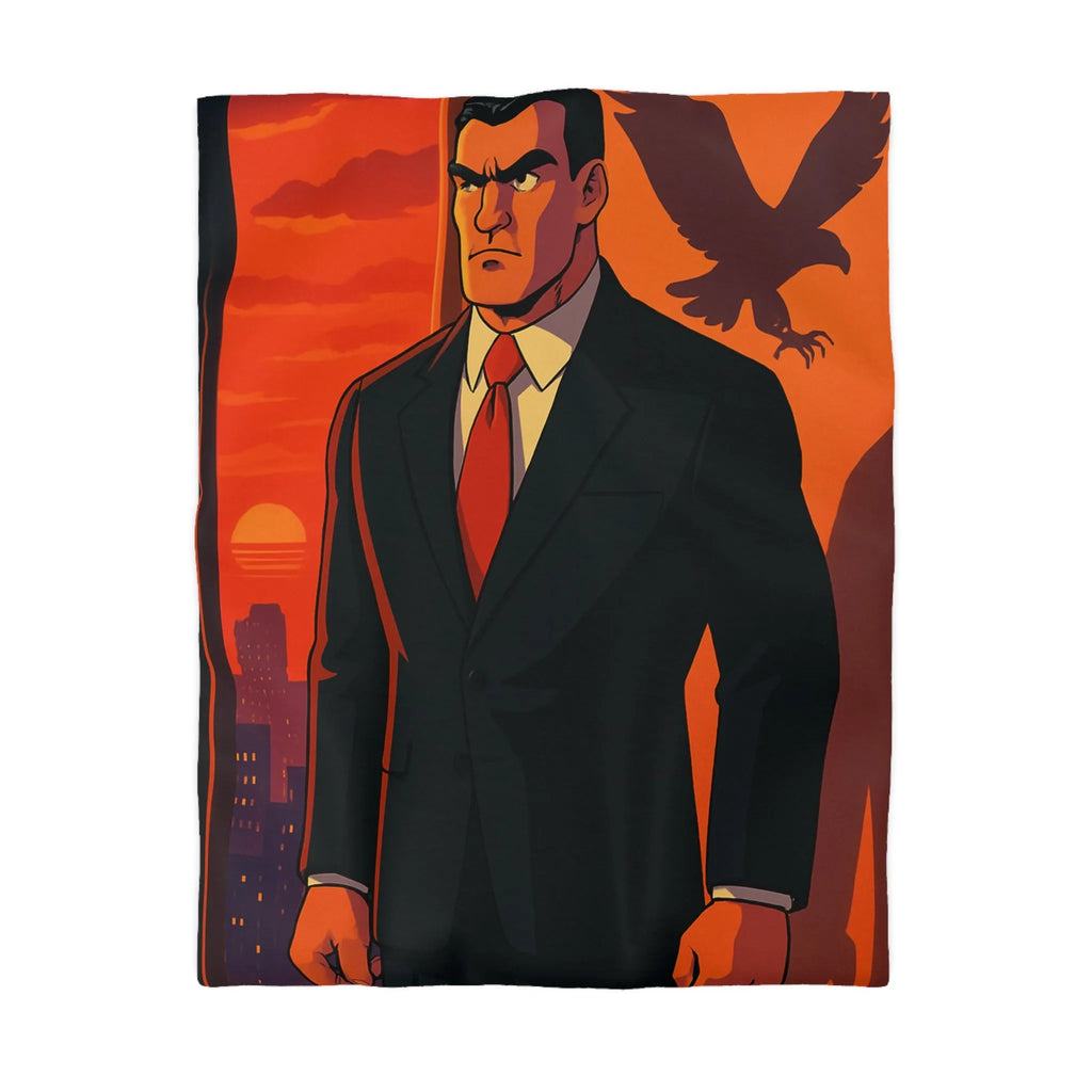 Housse de Couette au Style Épuré avec Silhouette Énigmatique et Coucher de Soleil