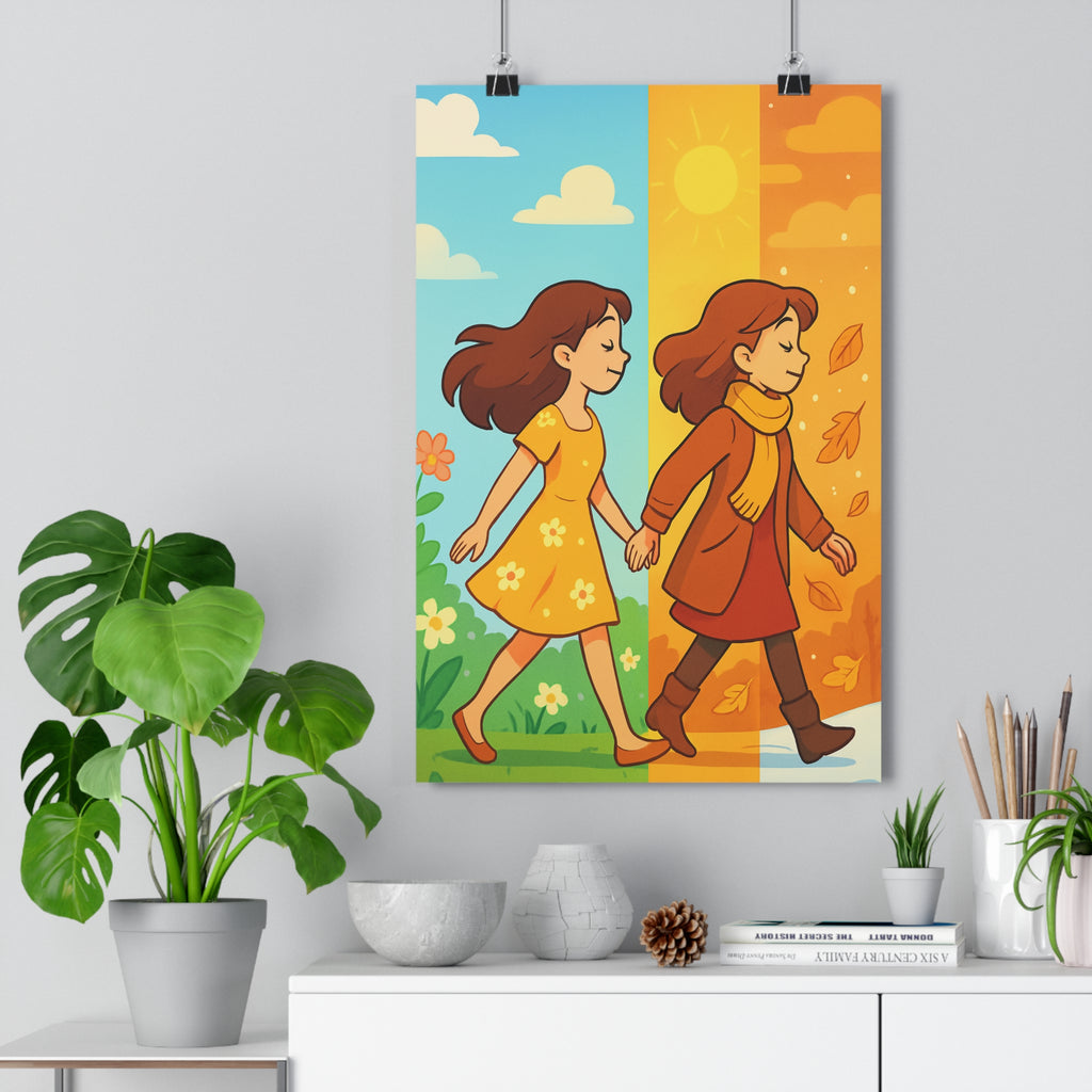 Poster décoratif cartoon vibrant printemps automne fleurs feuilles colorées salon chambre 30x46 cm qualité