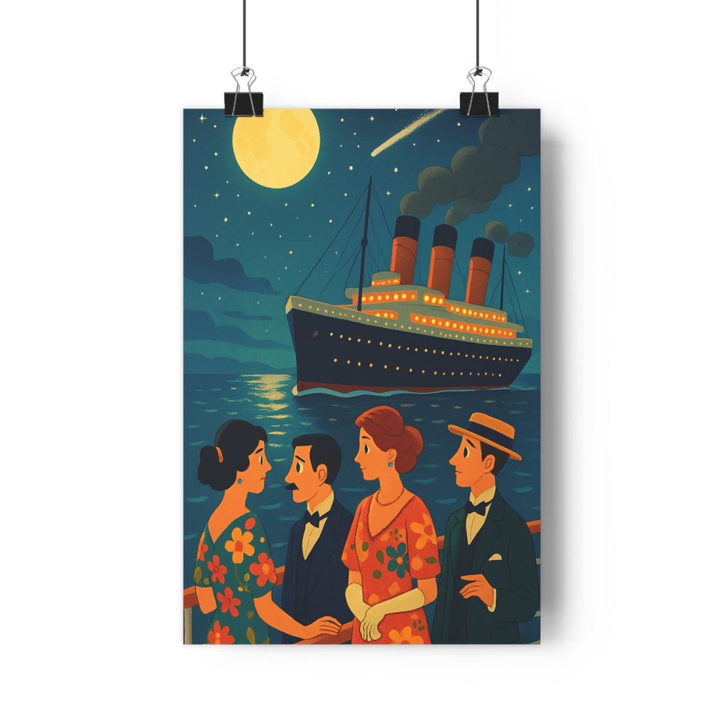 Poster décoratif dessin animé maritime bleu jaune aventure salon chambre nostalgique élégant lumineux chaleureux