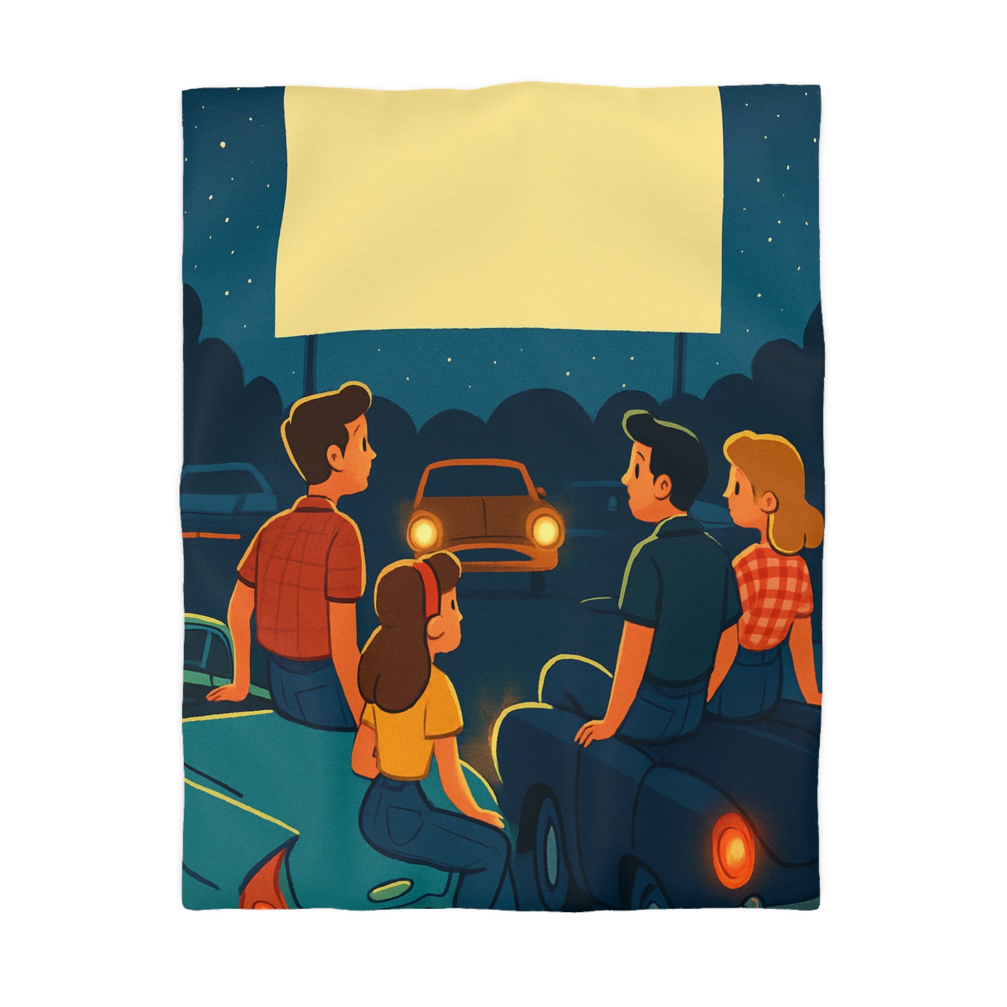 Housse de couette rétro cinéma de voitures sous un ciel étoilé fantastique