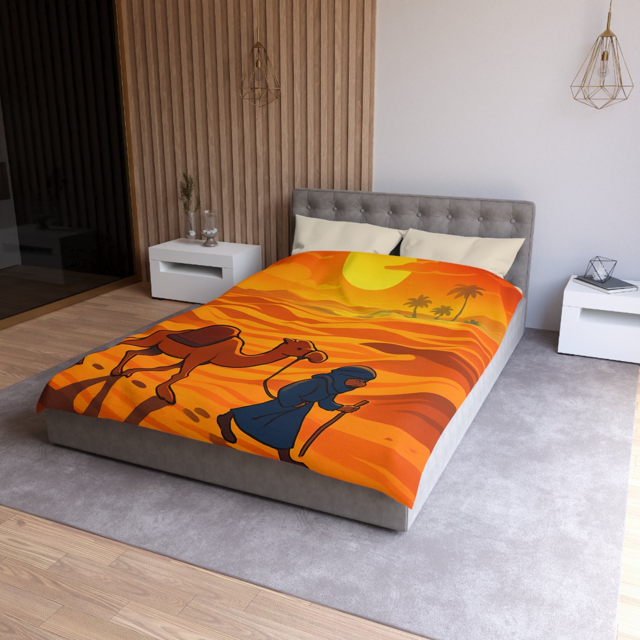 Sublime illustration de désert avec dromadaire et oasis pour housse de couette exotique