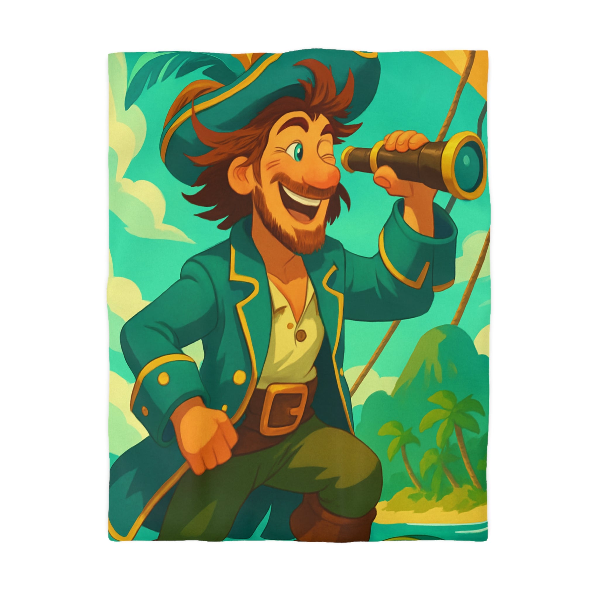 Housse de Couette Pirate Joyeux Naviguant sur Mer avec Longue-Vue Tropicale