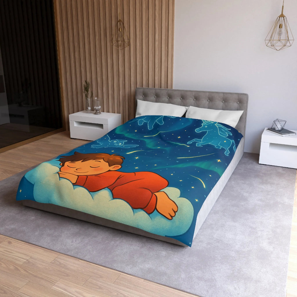 Housse de couette enfant étoilée avec animaux et motifs célestes colorés