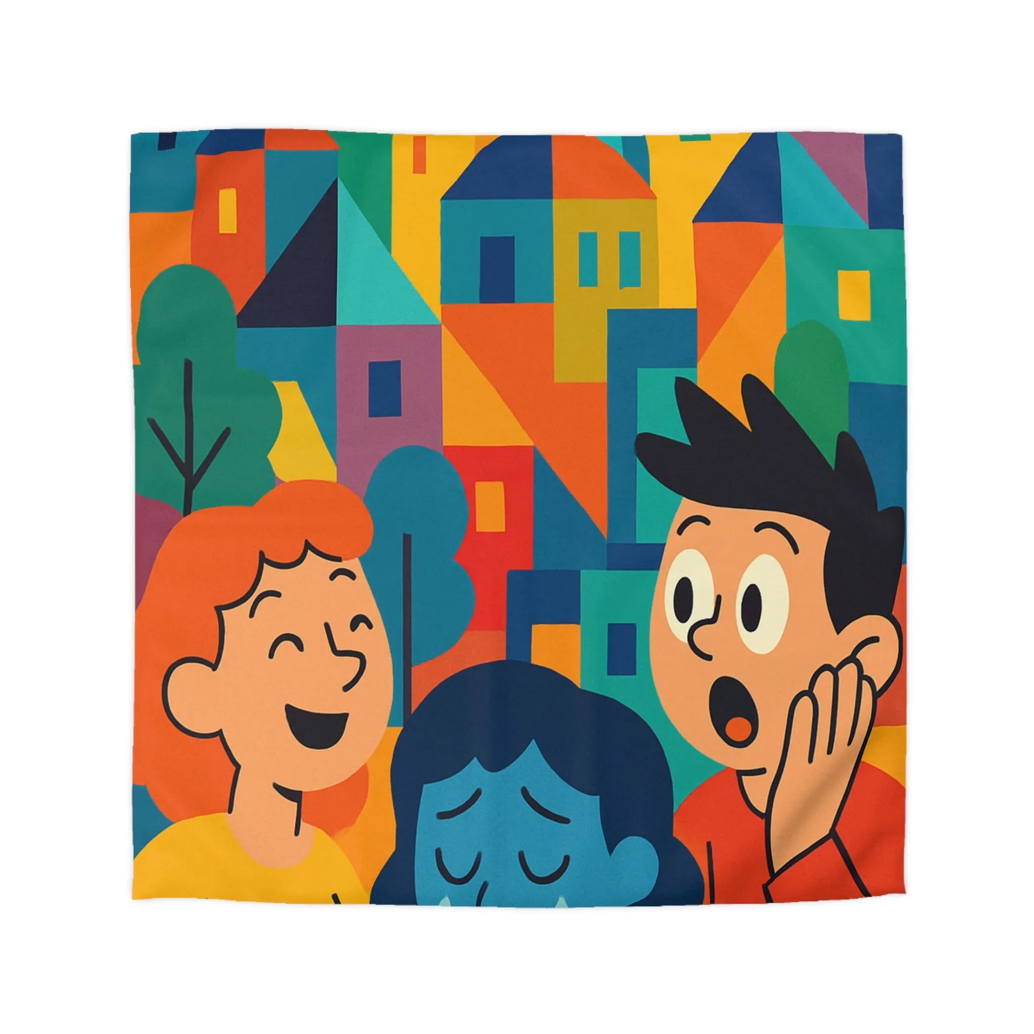 Housse de couette colorée avec scènes joyeuses et tristes pour chambre moderne