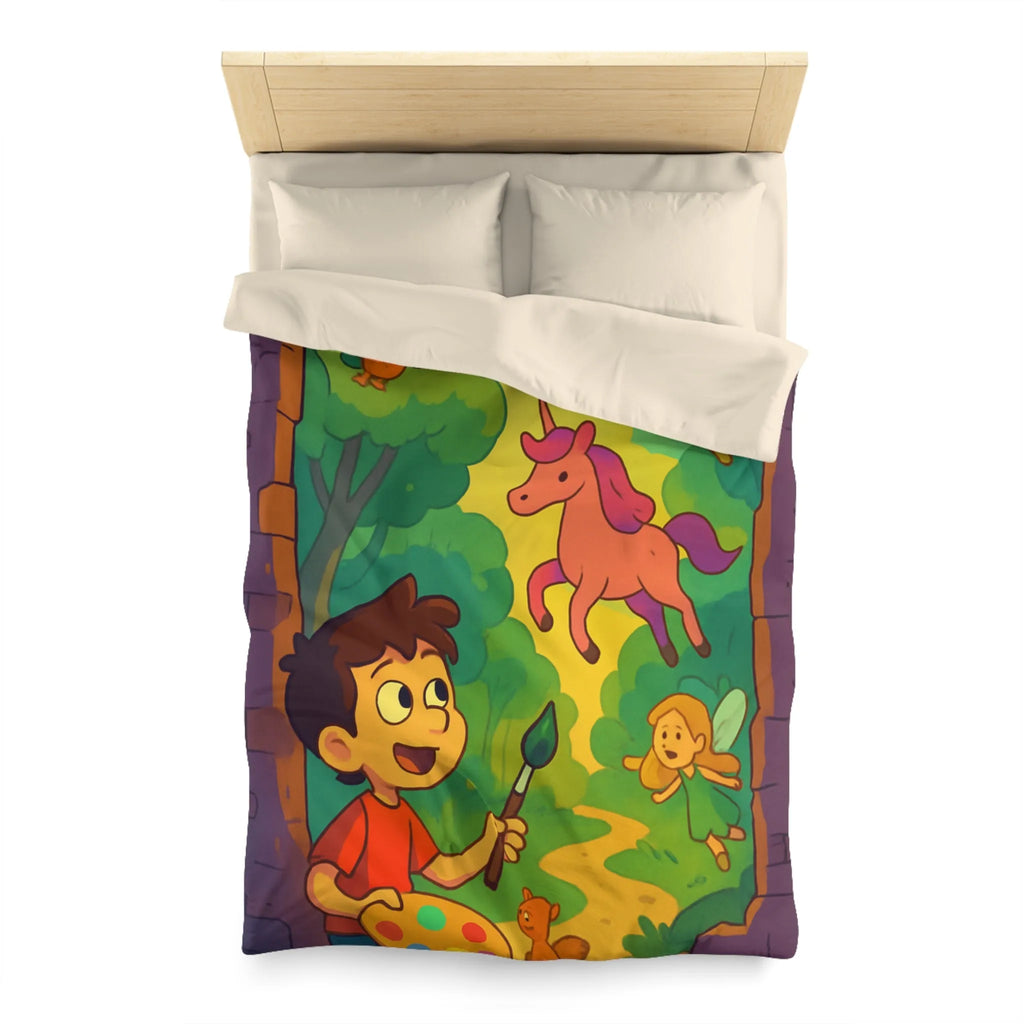 Housse de couette enfant rêve magique avec fées, licorne et peintre créatif