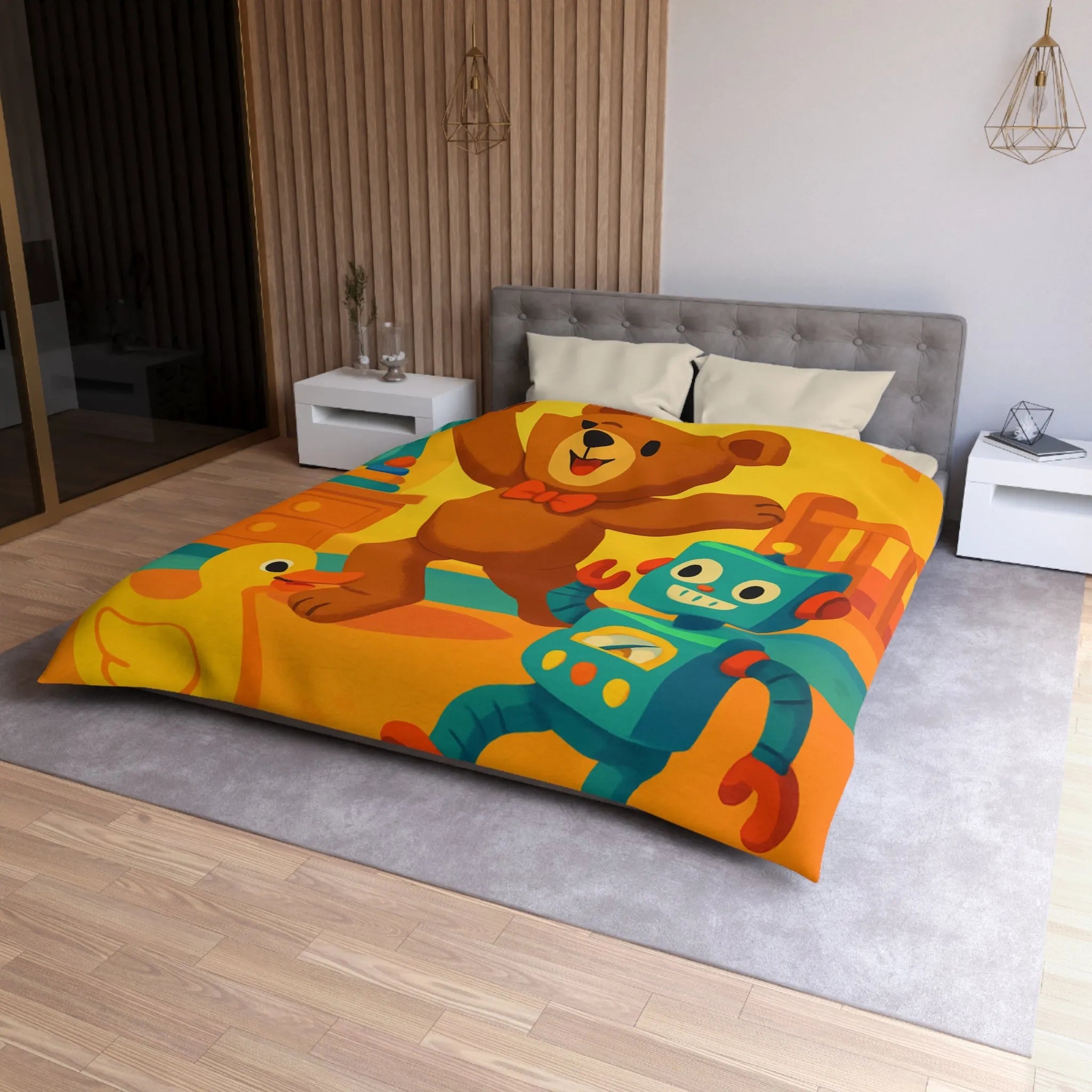 Enchantez Votre Chambre avec Housse de Couette Enfantine Ours Amusant Etoiles Jaunes