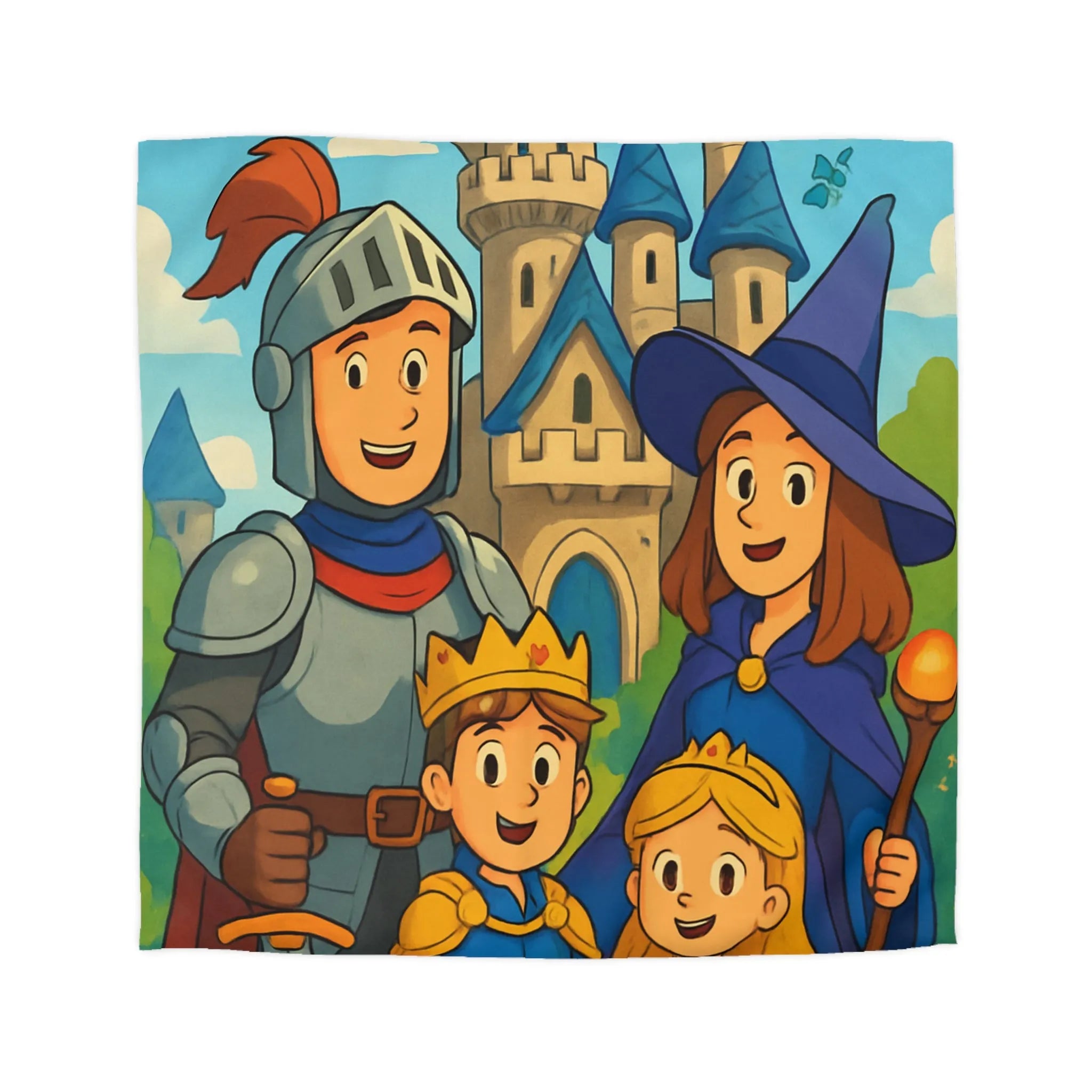 Housse de Couette Enchantée avec Chevalier, Princesse, Château, et Dragon pour Enfants