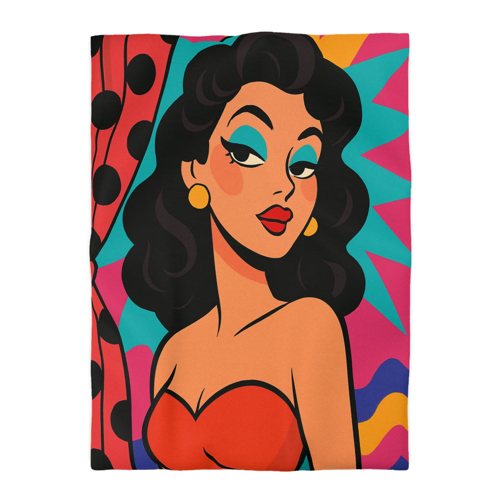 Housse de Couette Style Pop Art avec Illustration Femme Glamour et Couleurs Vives