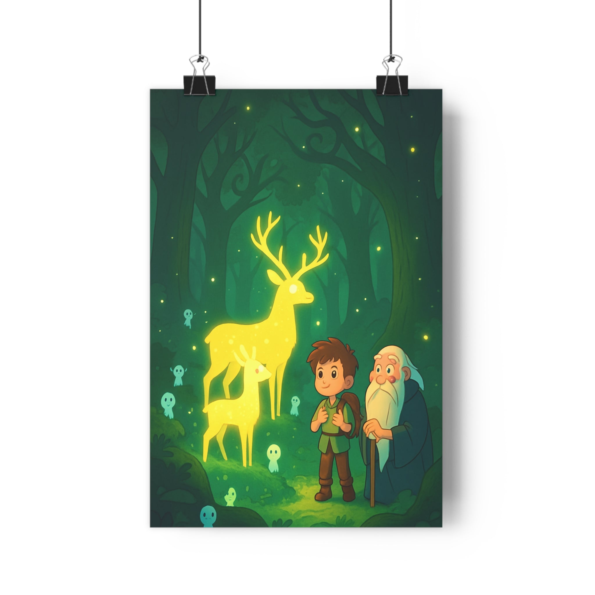 Poster décoratif animé vert bleu mystérieux féerique chambre salon aventure magique enchanteur forêt 30x46