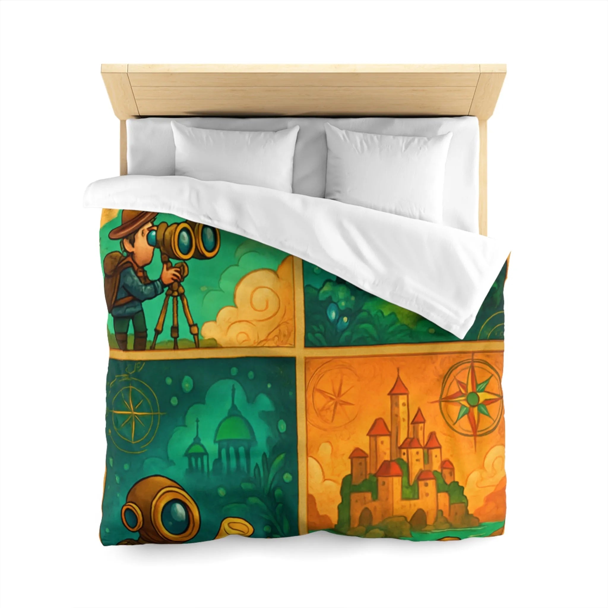 Housse de couette aventure fantastique pour chambre d'enfant avec exploration imaginaire colorée