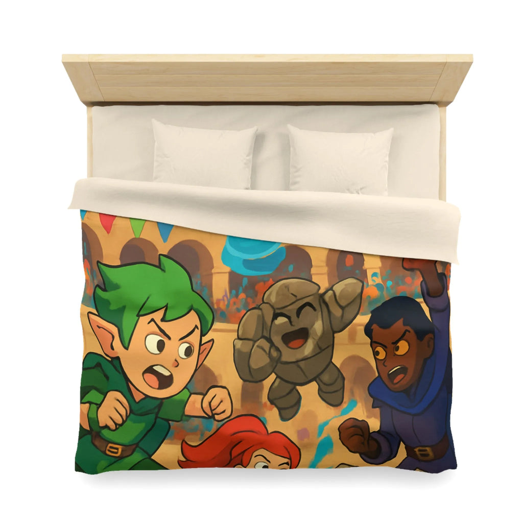 Housse de couette dynamique avec personnages de fantasy en pleine bataille épique animée