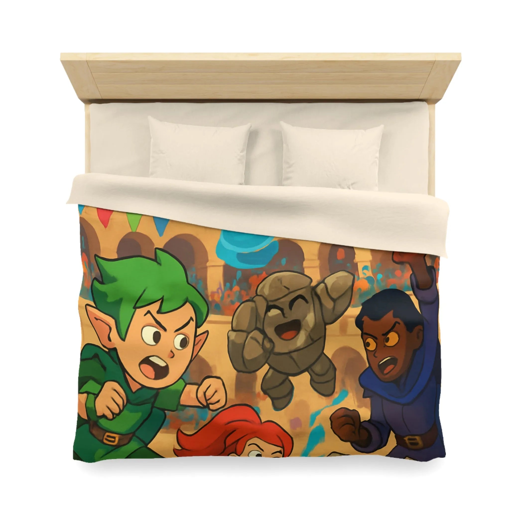 Housse de couette dynamique avec personnages de fantasy en pleine bataille épique animée