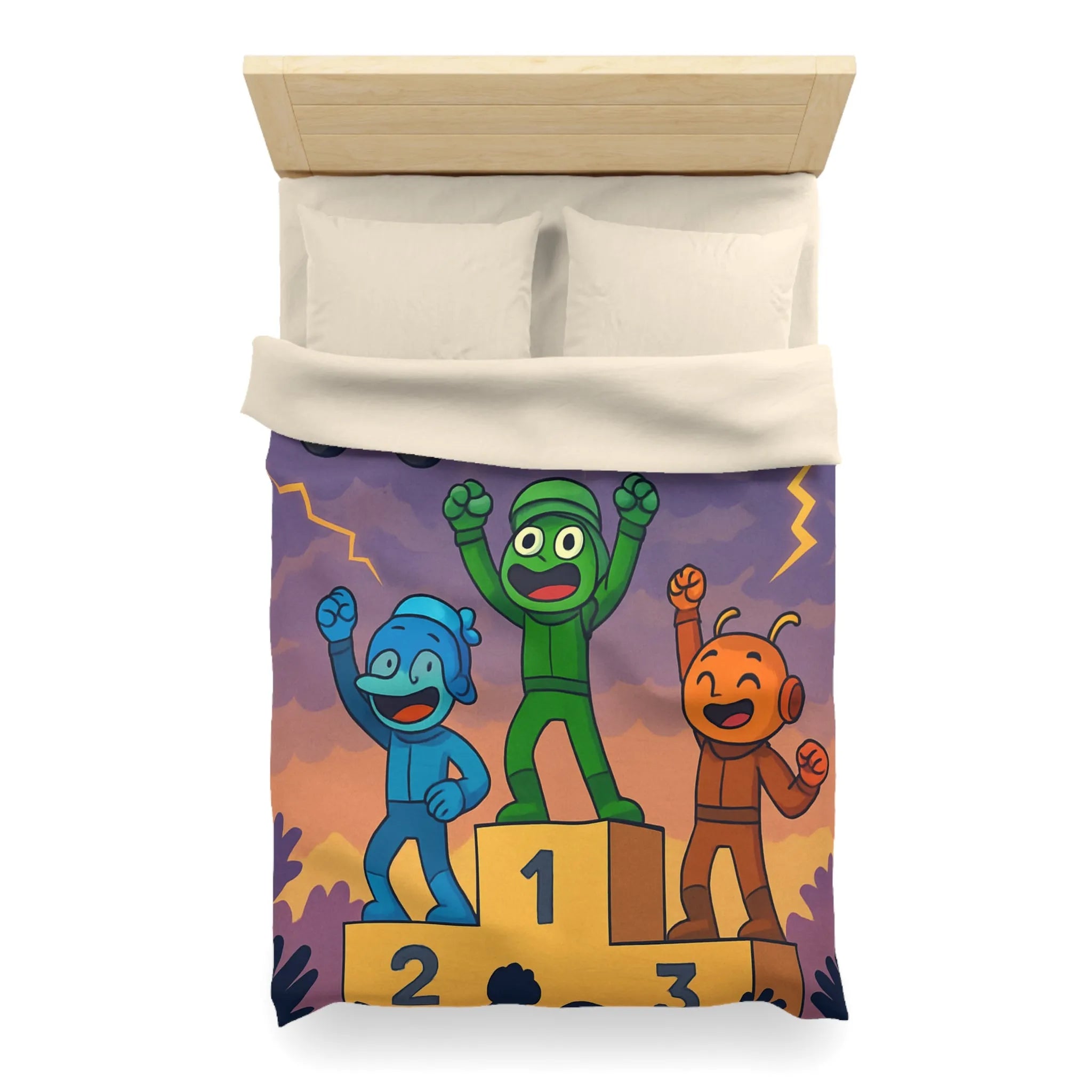 Housse de couette colorée avec podium de victoire et voitures exotiques dessinées