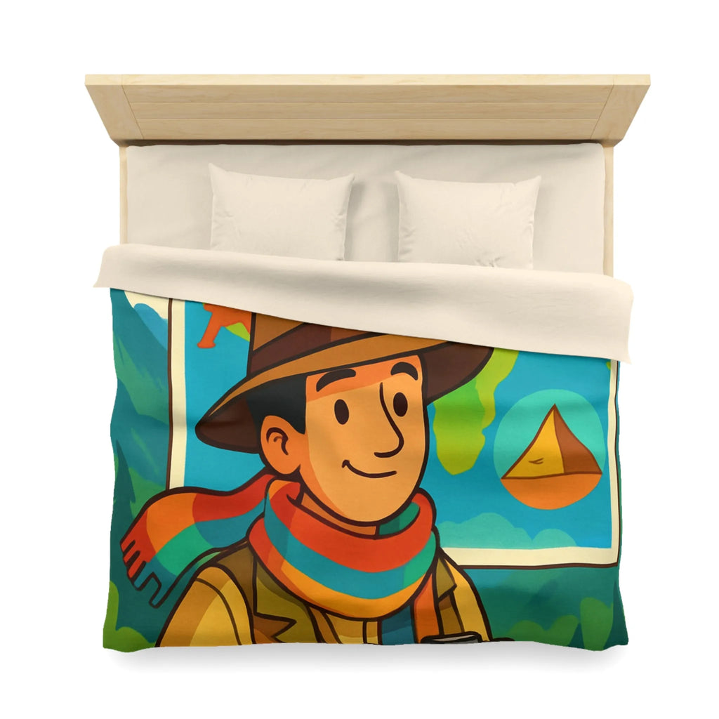 Housse de Couette Aventure Monde Carte Explorateur avec Illustrations Colorées et Éléments Culturels