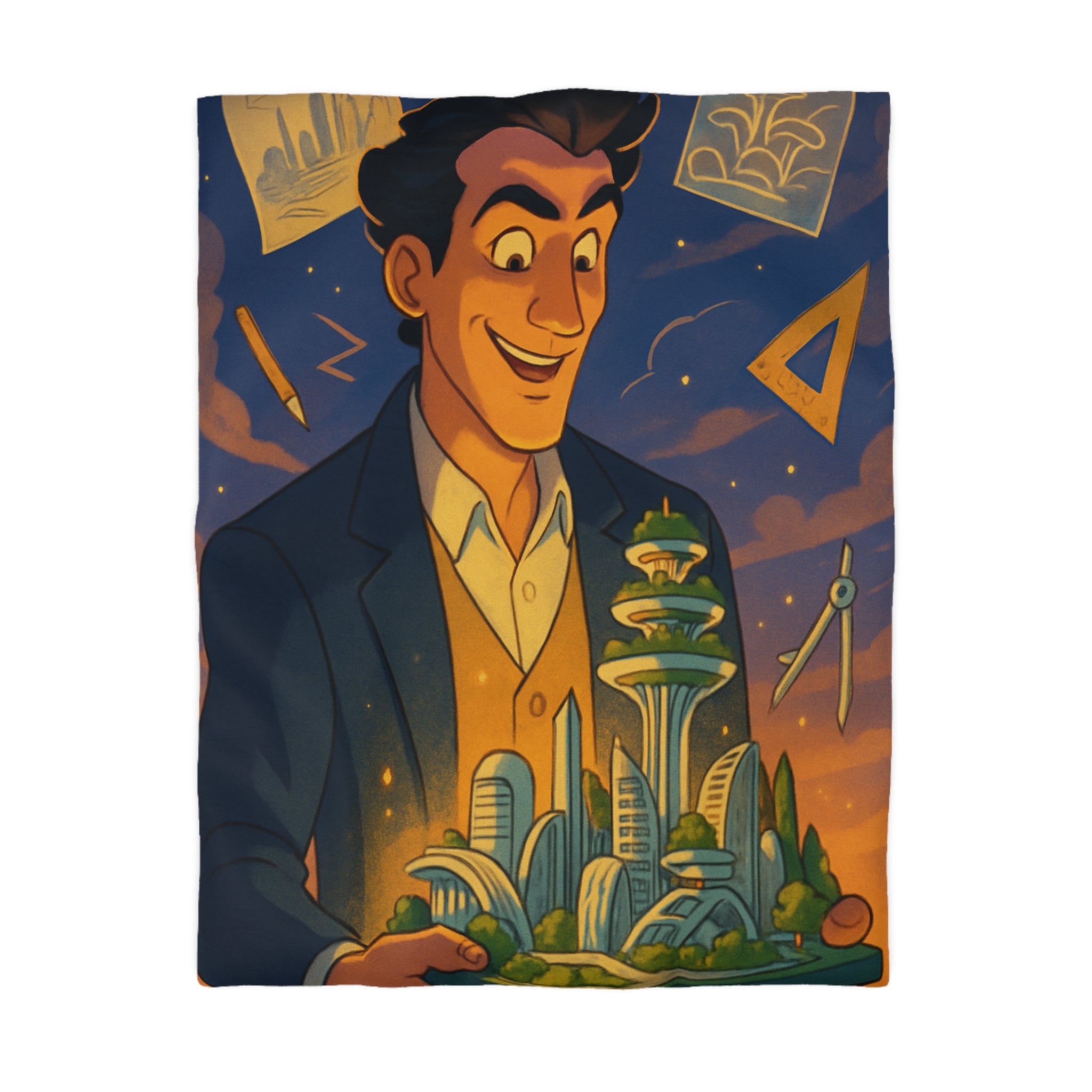 Housse de couette urbaine avec design futuriste, ambiance artistique et couleurs somptueuses