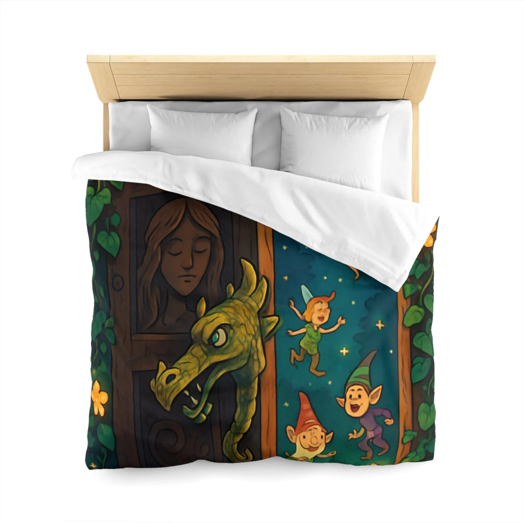 Housse de couette magique avec fées et lutins dans une forêt enchantée la nuit