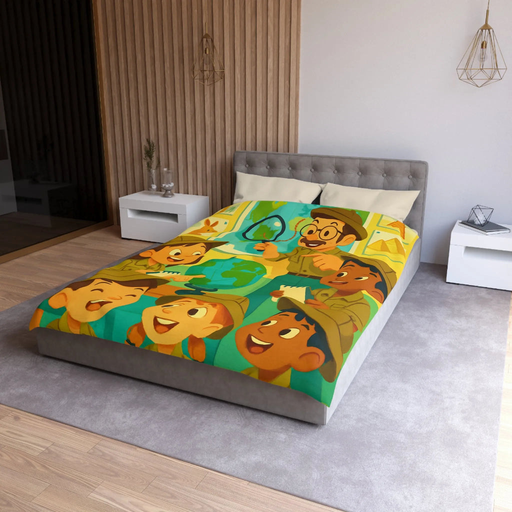 Housse de Couette Enfants Explorateurs : Monde Aventure, Couleurs Vives, Design Éducatif